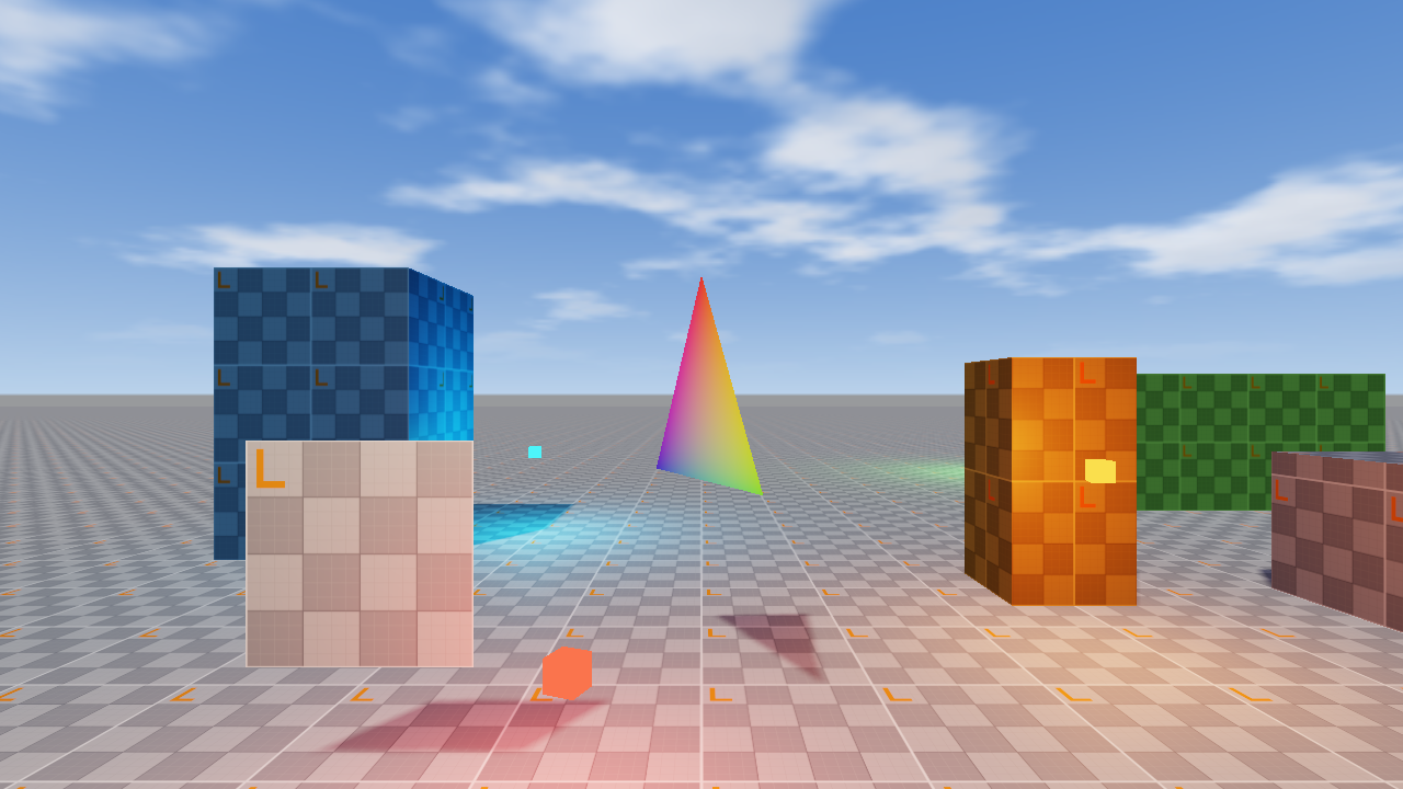 WebGL2 engine 3D rendering test scene showing lighting, shadows, and glTF models.